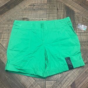 Nautica Women's Bright Green Chino Deck Shorts with Roll-Cuff